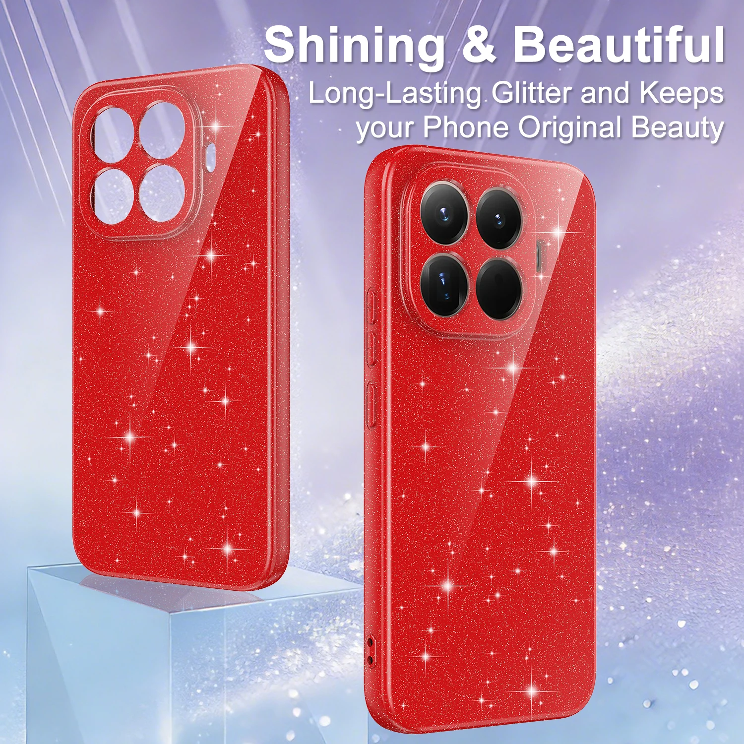 

Shockproof Glitter Wireless Charging Magnetic Phone Case For Xiaomi 15T Pro, Slim Soft Fleece Camera Protection Cover Lanyard