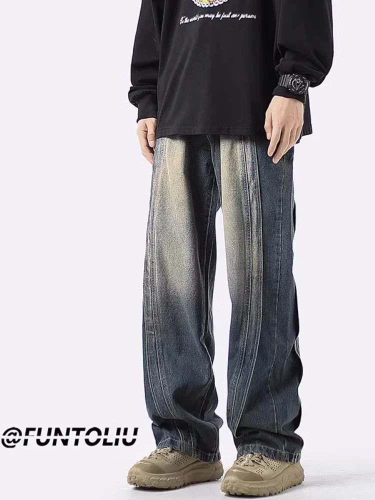 

Мужские джинсы в американском ретро-стиле, синие, весенне-осенние, свободного прямого кроя, слегка расклешенные, длиной в пол, Cleanfit