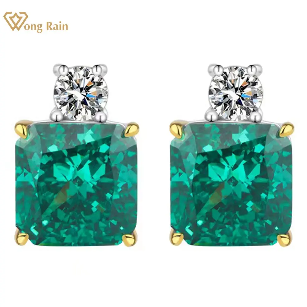 

Wong Rain 100% 925 Sterling Silver Crushed Ice Cut Lab Sapphire Emerald Citrine 18K Gold Plated Ear Stud Earrings Fine Jewelry