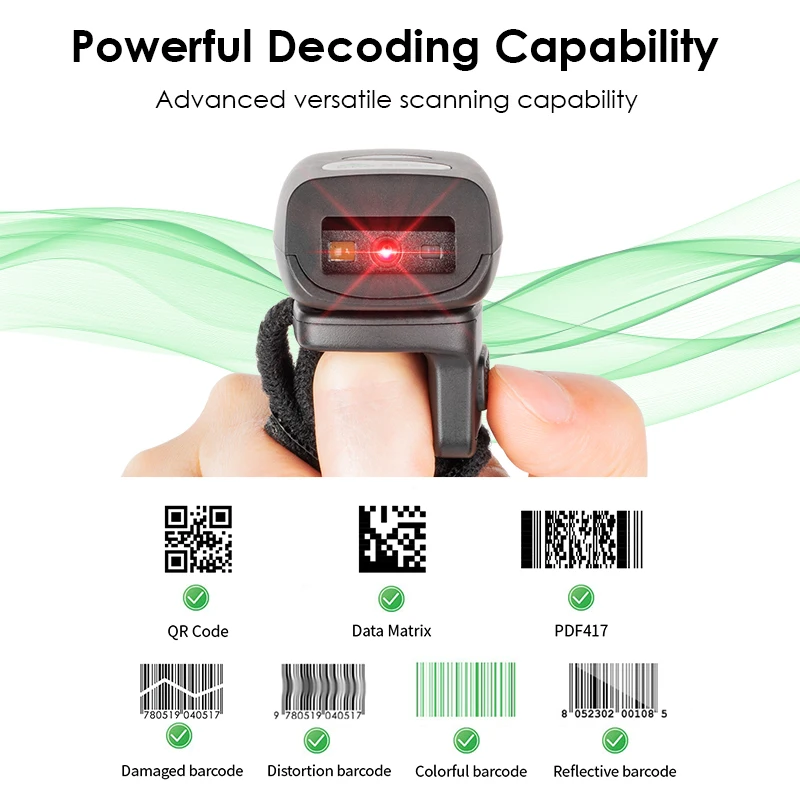 FS03 500mAh Industry-grade Mini Size 2D Ring Barcode Scanner Portable Qr Code Wireless Wearable Leather Scanner