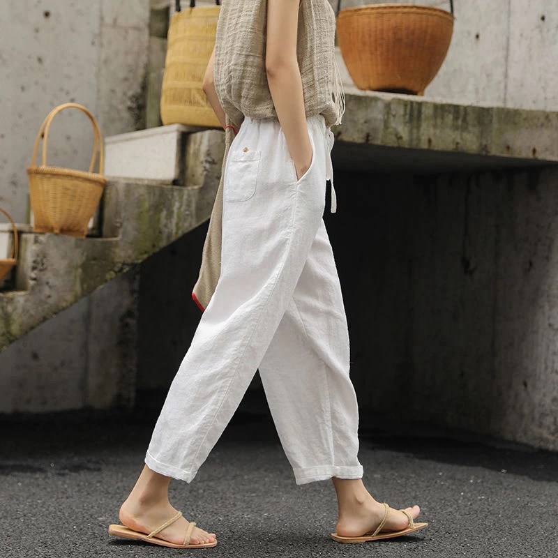 

Slimming Pure Cotton Harem Pants High Waist Elastic Waist Wide Leg Casual Trousers for Women Summer New Style Loose Fit