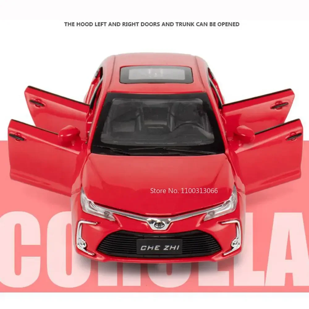 COROLLA Alloy Diecast Model Metal Toys Car Model, escala 1:32, 6 puertas abiertas con sonido y luz, Pull Back para Boy Collection Gift