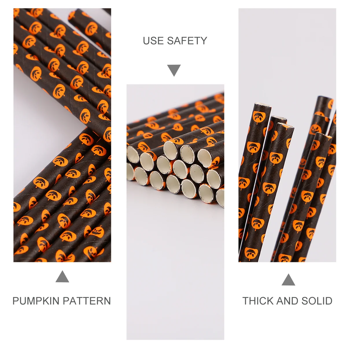 

125Pcs Halloween Party Paper Straws Pumpkin Pattern Degradable Thick Durable Drinking Straw for Birthday Wedding Family