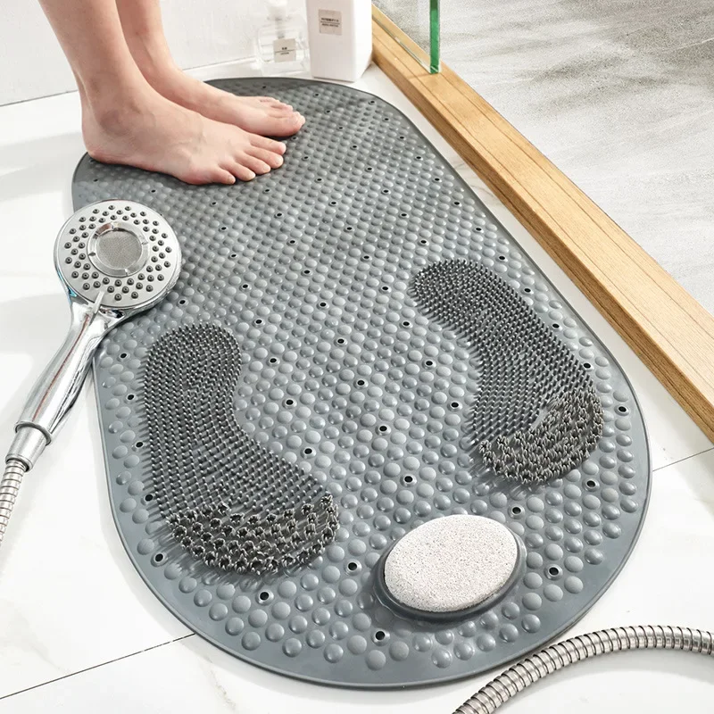 Bathroom Mats Anti-slip Drainage Fast with Suction Cup Massage Foot Mats Remove Dead Skin PVC Gray Toilet Mats Mat for Hallway