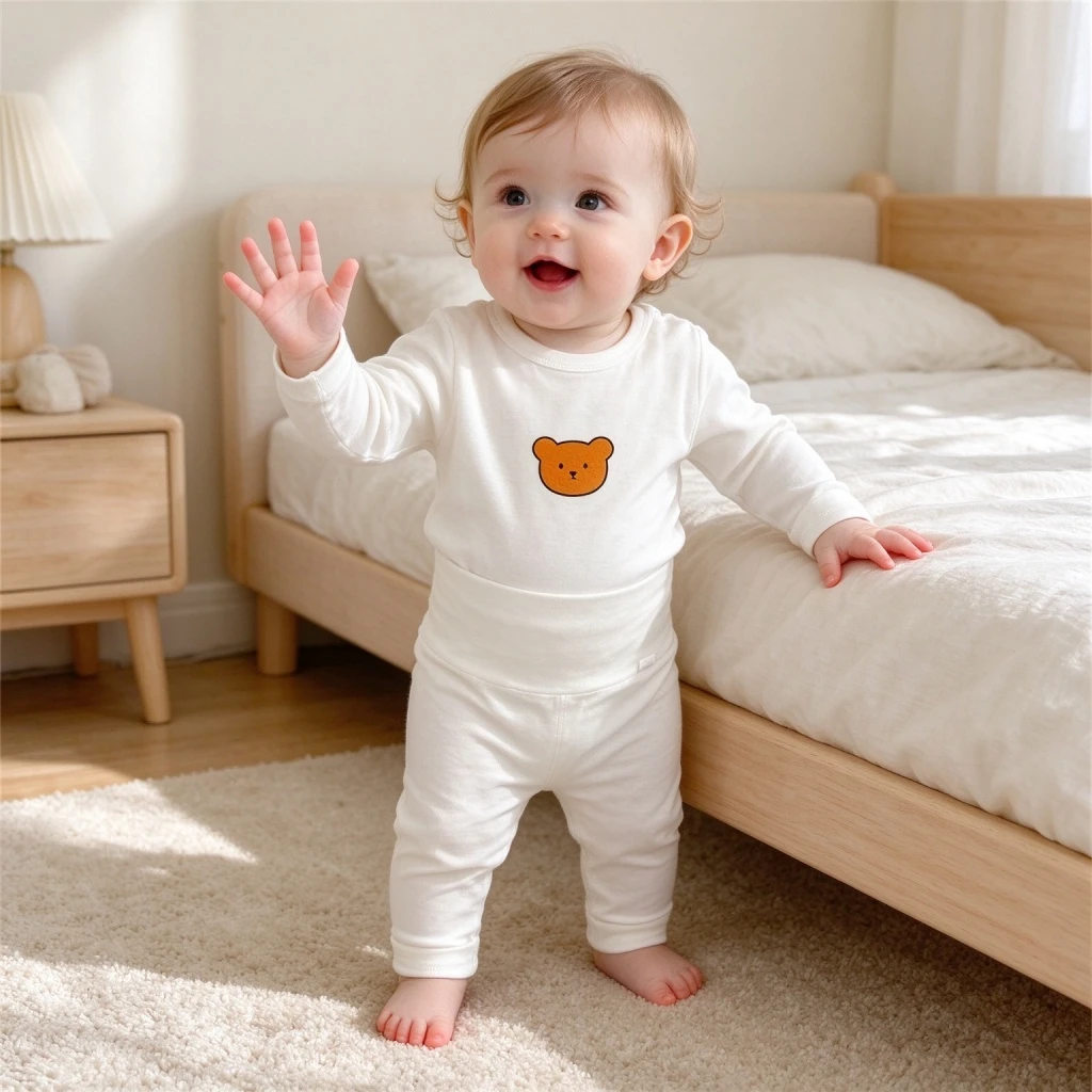 2026 Brand Baby Clothing Autumn Solid Color Pajamas Outfits Pure Cotton Home Clothing Infant Soft Long-sleeved Underwear Sets
