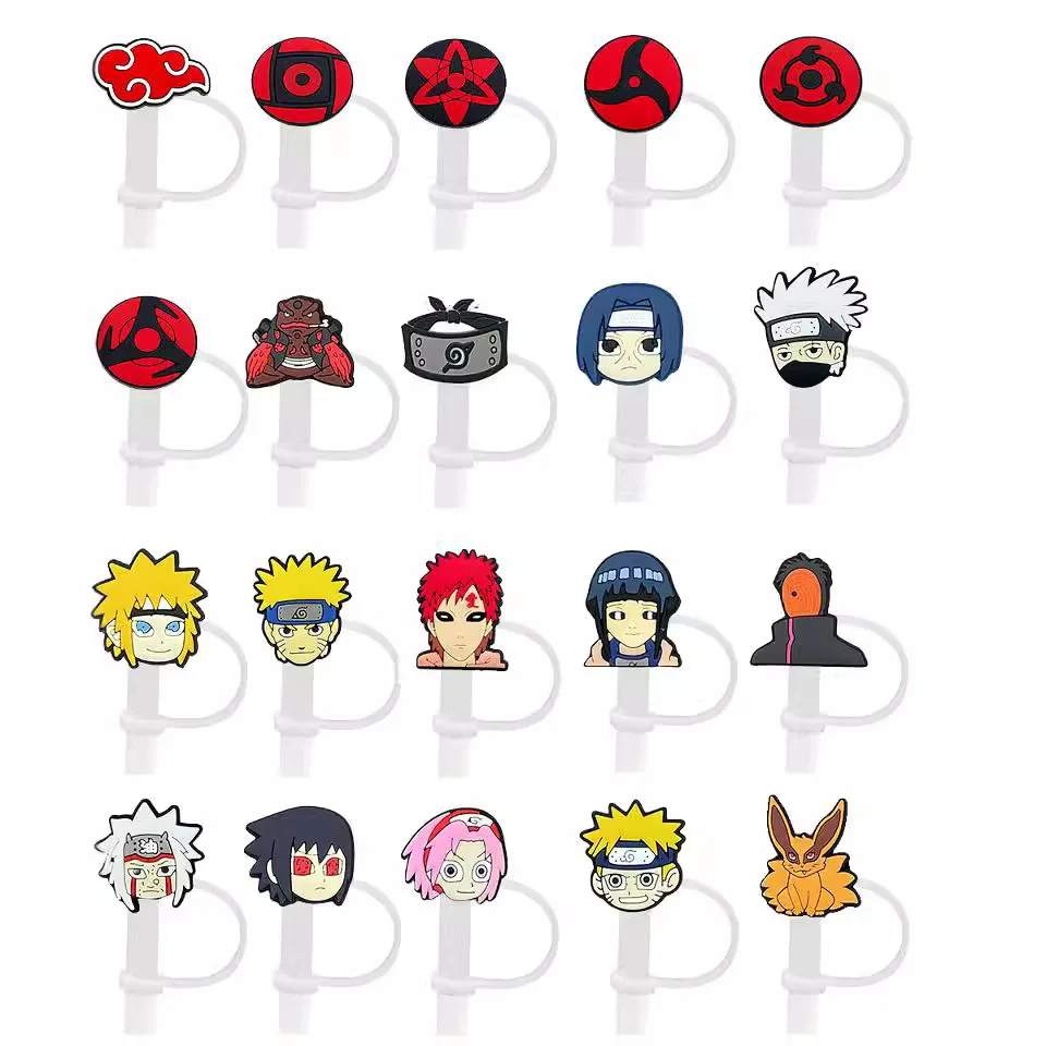 

8-10mm Naruto Straw Cap Cartoon Accessory Soft Rubber Dust Cover Recyclable Y2k Fashion Toys Anime Cartoon Frind Kawaii Cute