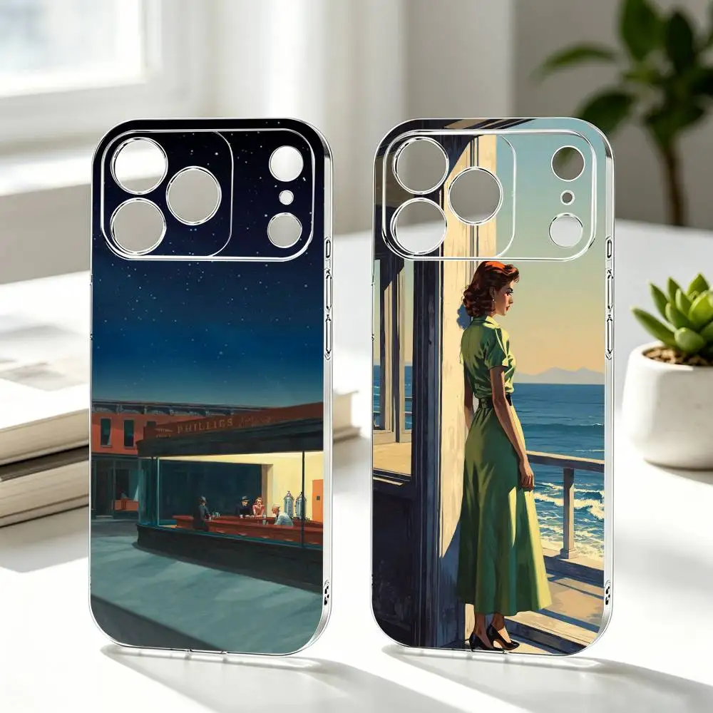 

E-edward H-hopper Art Phone Case For iPhone 17 16 15 14 13 12 11 Mini Pro Max Plus Transparent Cover