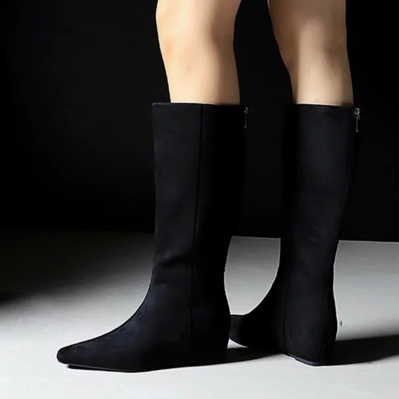 Mulheres preto altura interna aumentando botas longas moda ponto cabeça joelho botas altas 2025 estilo europeu americano joelho botas altas