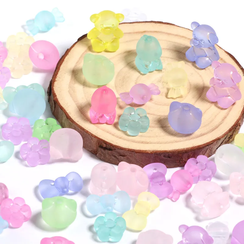 30Pcs Cartoon Acrylic Frosted Beads Pastel Colored Beads for Jewelry Making DIY Loose Spacer Necklace Earrings Accessories
