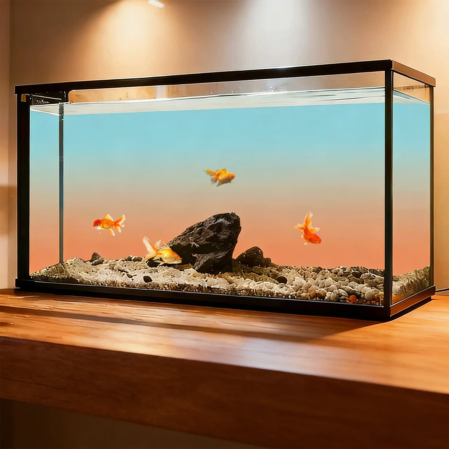 Blau-Orange Farbverlauf, Aquarium-Hintergrundbild, Aquarium-Hintergrundaufkleber, HD, Selbstklebend, Landschaftsdekoration – Detail 4