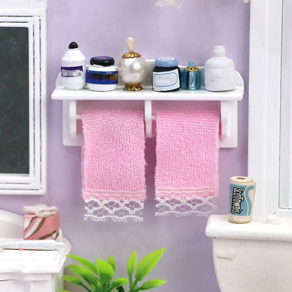 1 Set Photo Props Doll Accessories Makeup Supplies Mini Cosmetics Shelf Dollhouse Towel Rack Bathroom Set Miniature Furniture