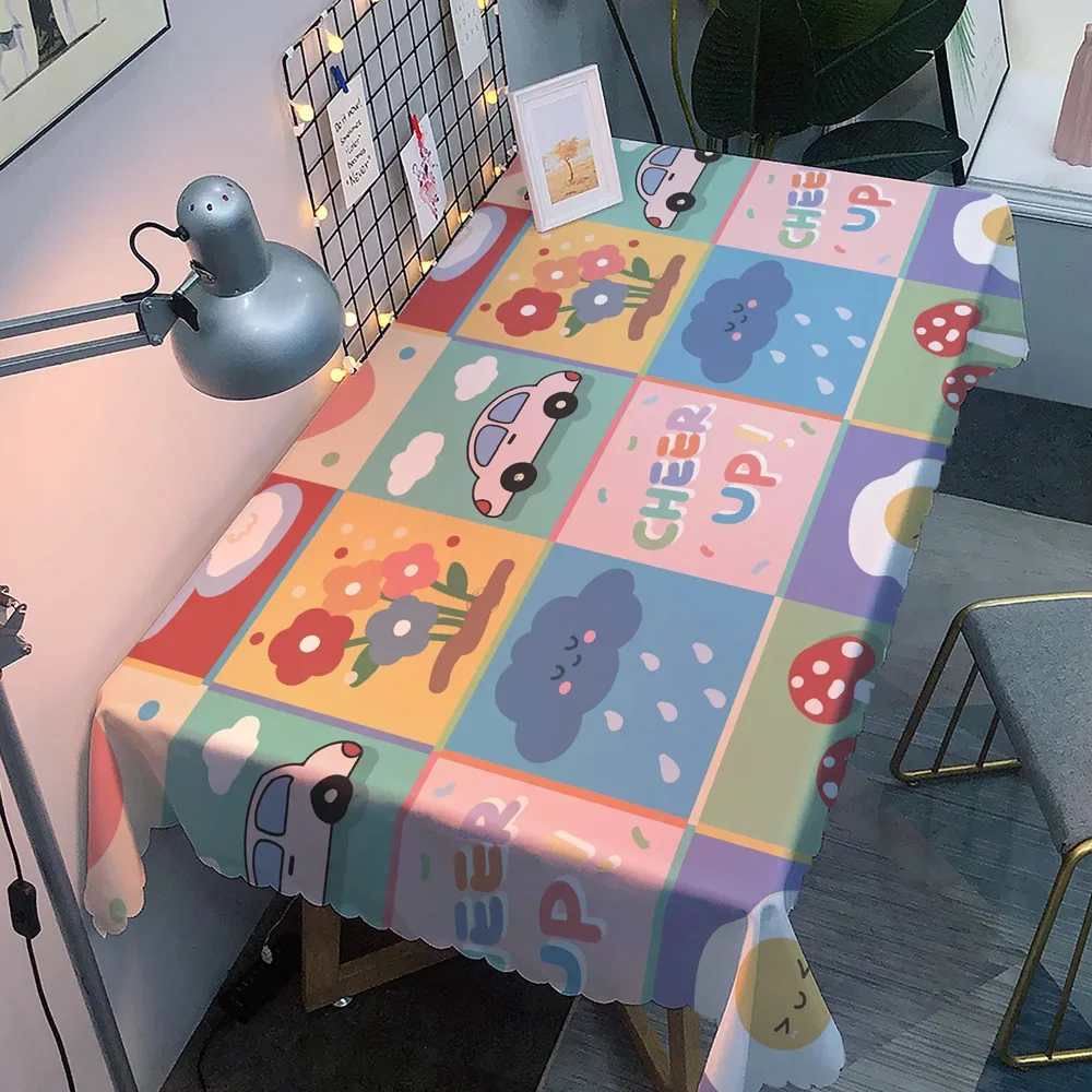 Cartoon Style White Pink Tablecloth Home Party Dining Table Coffee Table Bedroom Desk Decoration Dust-proof Washable Tablecloth