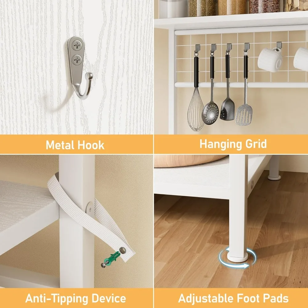 رف الخبازين مع مساحة تخزين، رف خبازين كبير من 7 طبقات مع مخرج طاقة، خزانة حامل ميكروويف للمطبخ، خزانة بار القهوة مع