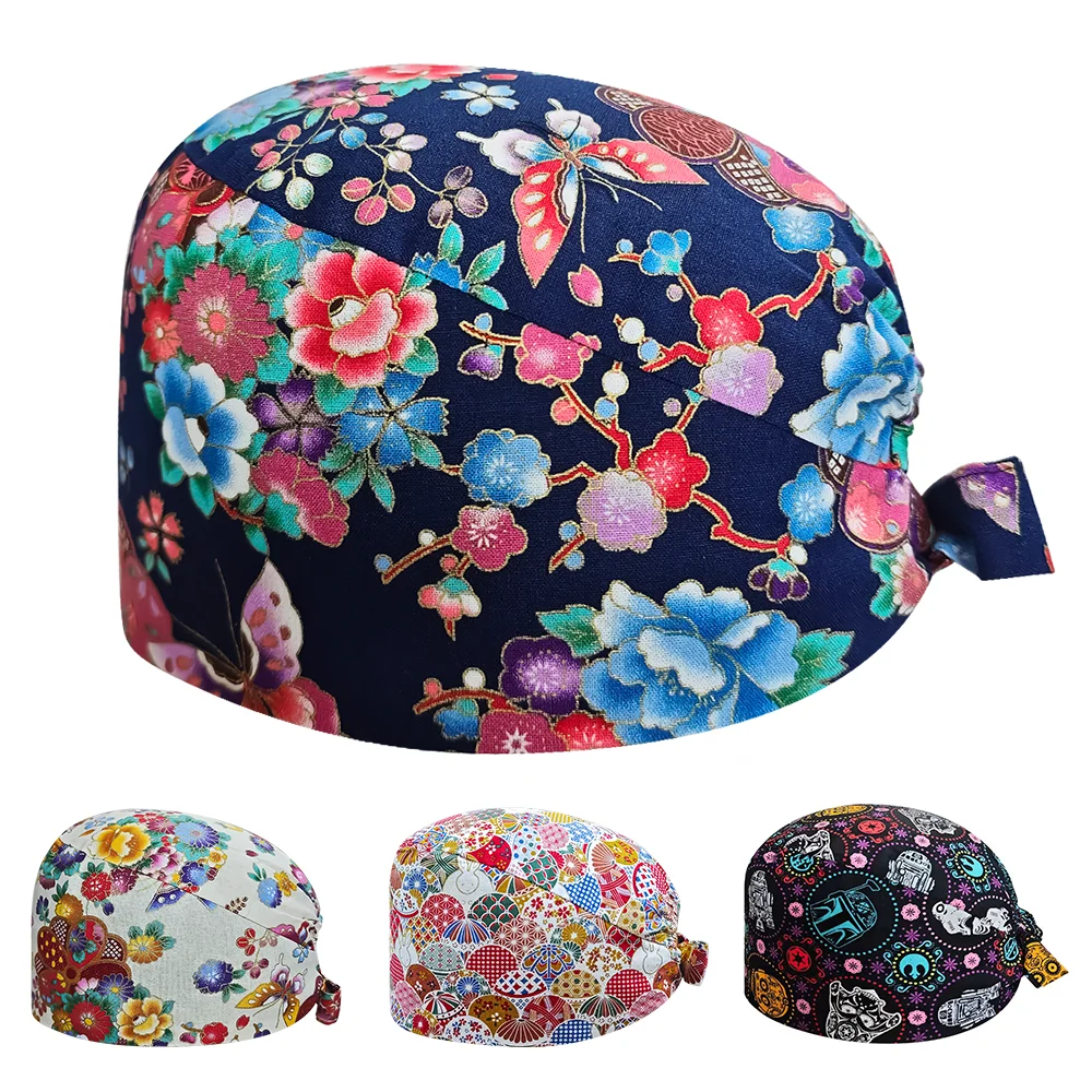 

Unisex Work Surgical Cap Printed Nurse Caps Doctors Nurses Dentists Clinics Pharmacies Beauty Salon Hats Dust Hat Head Cover