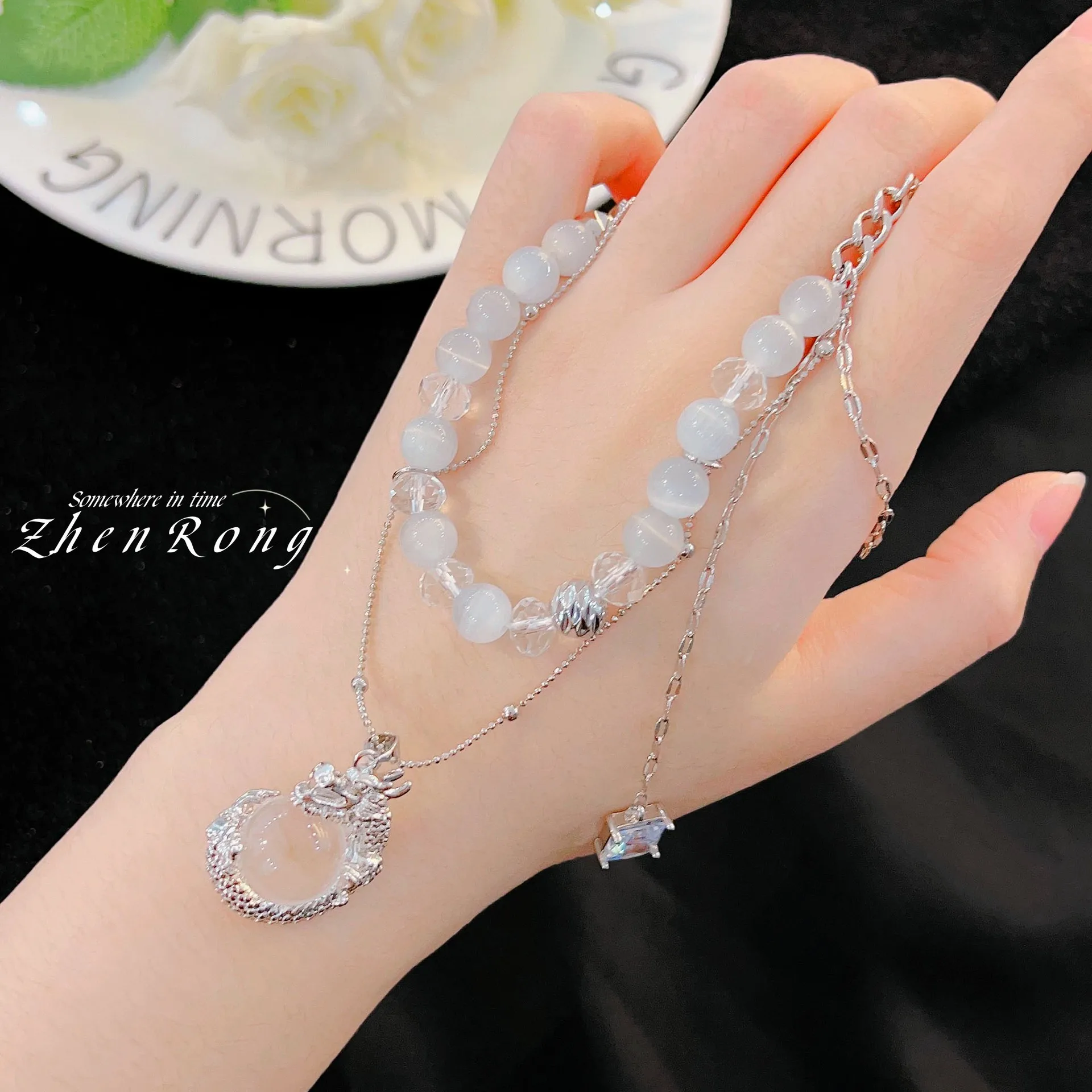 S925 Sterling Silver Homemade Handmade Beaded Necklace Retro Stacked Opal Accessory Trendy Jewelry for Daily and Party Wear