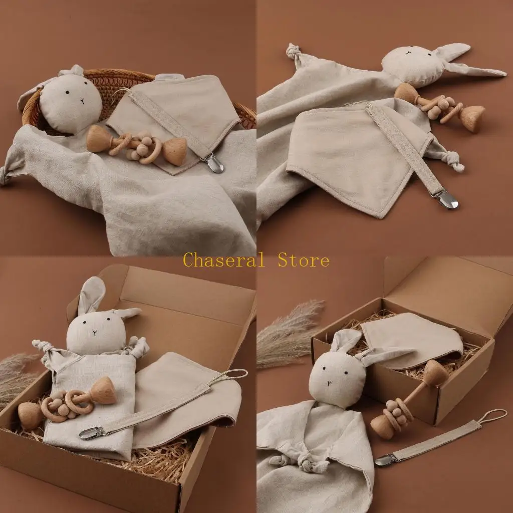 

E7CE 4pcs Safety Baby Pacifier Chain and Saliva Towel Teether Photography Blanket