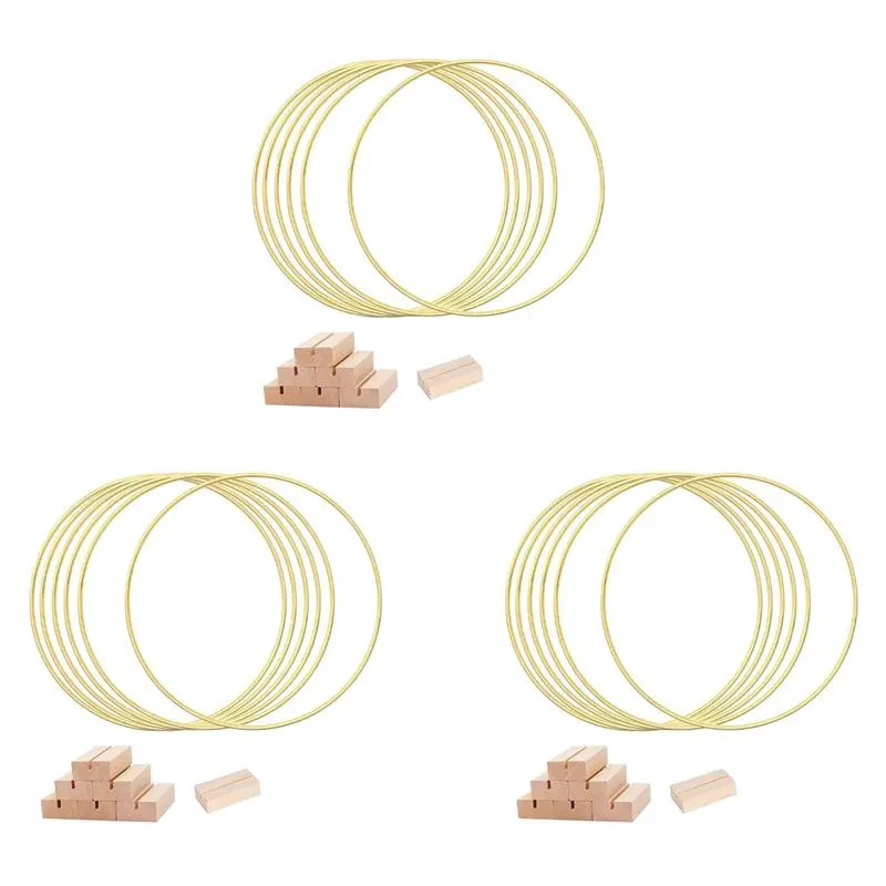 ABGE-18PCS Aro floral metálico grande de 12 pulgadas para centro de mesa, anillo de corona dorado con 18 soportes de madera, aros.