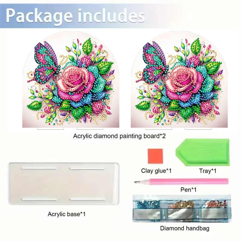 DIY Acrylic Diamond Art Set - Butterfly Flower Pattern | Unique Shaped Diamond Home Decoration | Perfect Choice for Napkin Stand - view 5