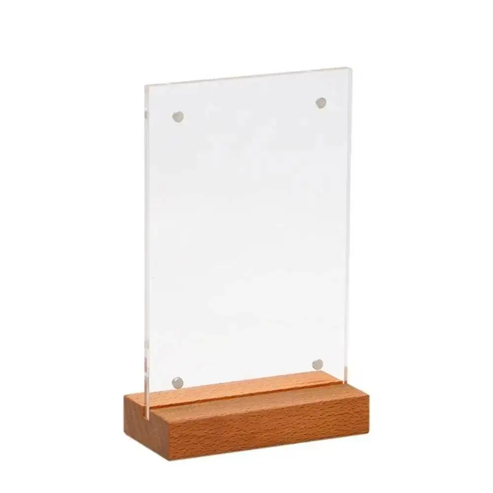 New Wood Photo Frame A6 Magnetic Acrylic Cover Desk Sign Holder Table Menu Card Holder Price Tag