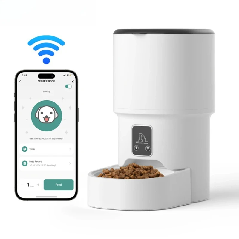 

4L WIFI Button Automatic Cat Feeder Intelligent Cat and Dog Pet Feeder Smart Pet Cat Food Dispenser Pet Feeder(No 5V 1A plug)