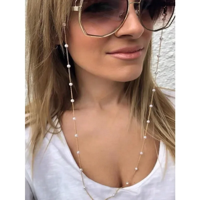Cadena de metal elegante de una sola pieza para gafas de mujer, cuerda antideslizante para el cuello, accesorios para gafas con cordón para mascarillas para mujer.