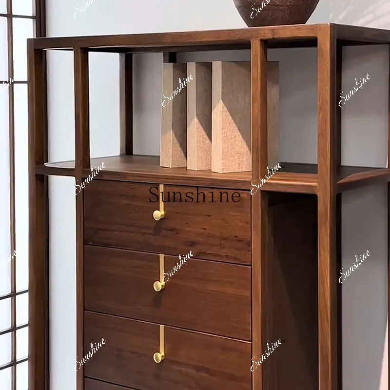 خزانة ذات أدراج من خشب الأبنوس، أرفف بسيطة، خزانة تخزين لغرفة المعيشة، خشب متين FT #3