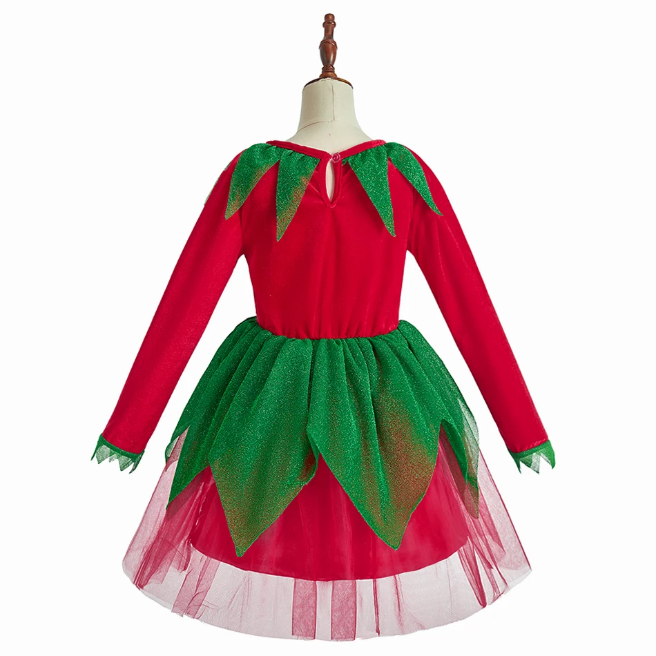 فستان الأميرة عيد الميلاد للفتيات ثوب حفلة مرقع للأطفال أحمر أخضر عيد الميلاد ملابس منزلية عصرية هدية احتفالية