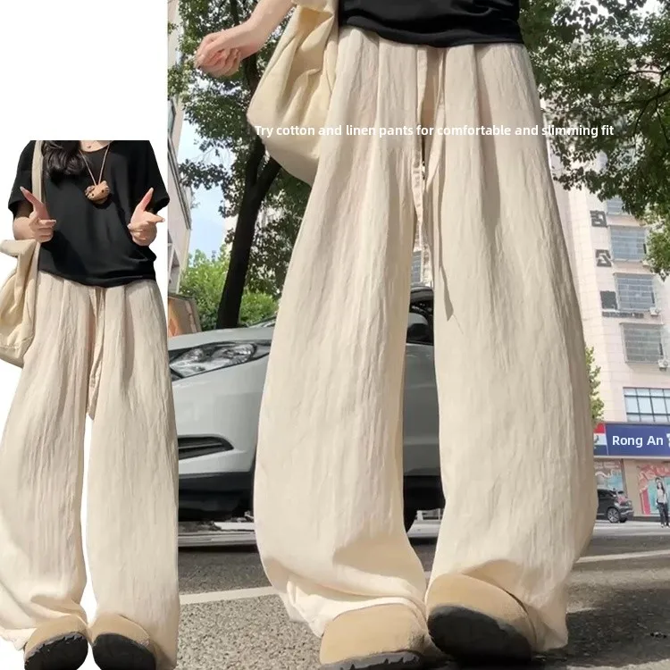 Pantaloni sportivi comodi in lino Pantaloni casual a gamba dritta a vita alta da donna Estate 2025 Nuovo Sle dimagrante Faionable