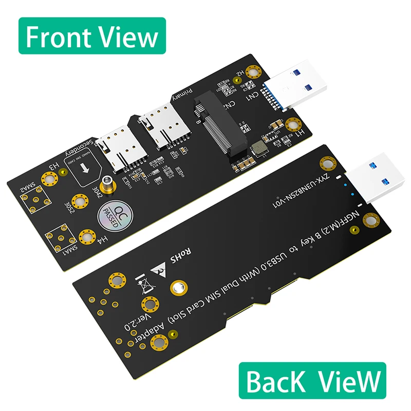 M.2 NGFF 3G/4G/5G Module to USB3.0 Network Adapter Riser with Dual NANO SIM Card Slot LED Power Support 3042/3052 M.2 B Key Card