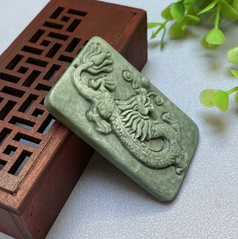 Natural Bean Green Guizhou Jade Handmade Carved Dragon Pendant, Fashionable Boutique Jewelry, Men's and Women's Jade Necklace