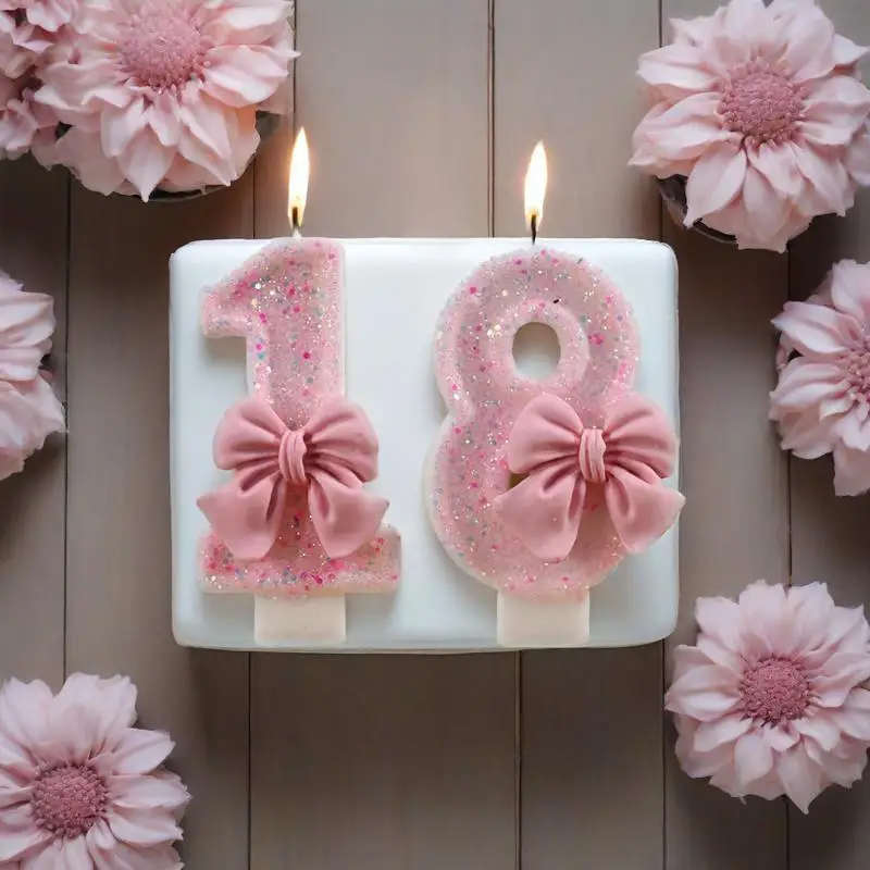 DIY Digitale Geburtstagskerze Rosa Schleife Kuchendekoration Partyzubehör Geburtstagskerze