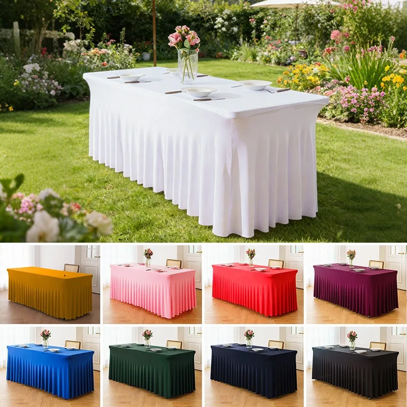 Multi-Color Stretch Table Cloth Long Rectangle Milk Silk Table Cover for Hotel Conference Meeting Room Office Wedding Decor