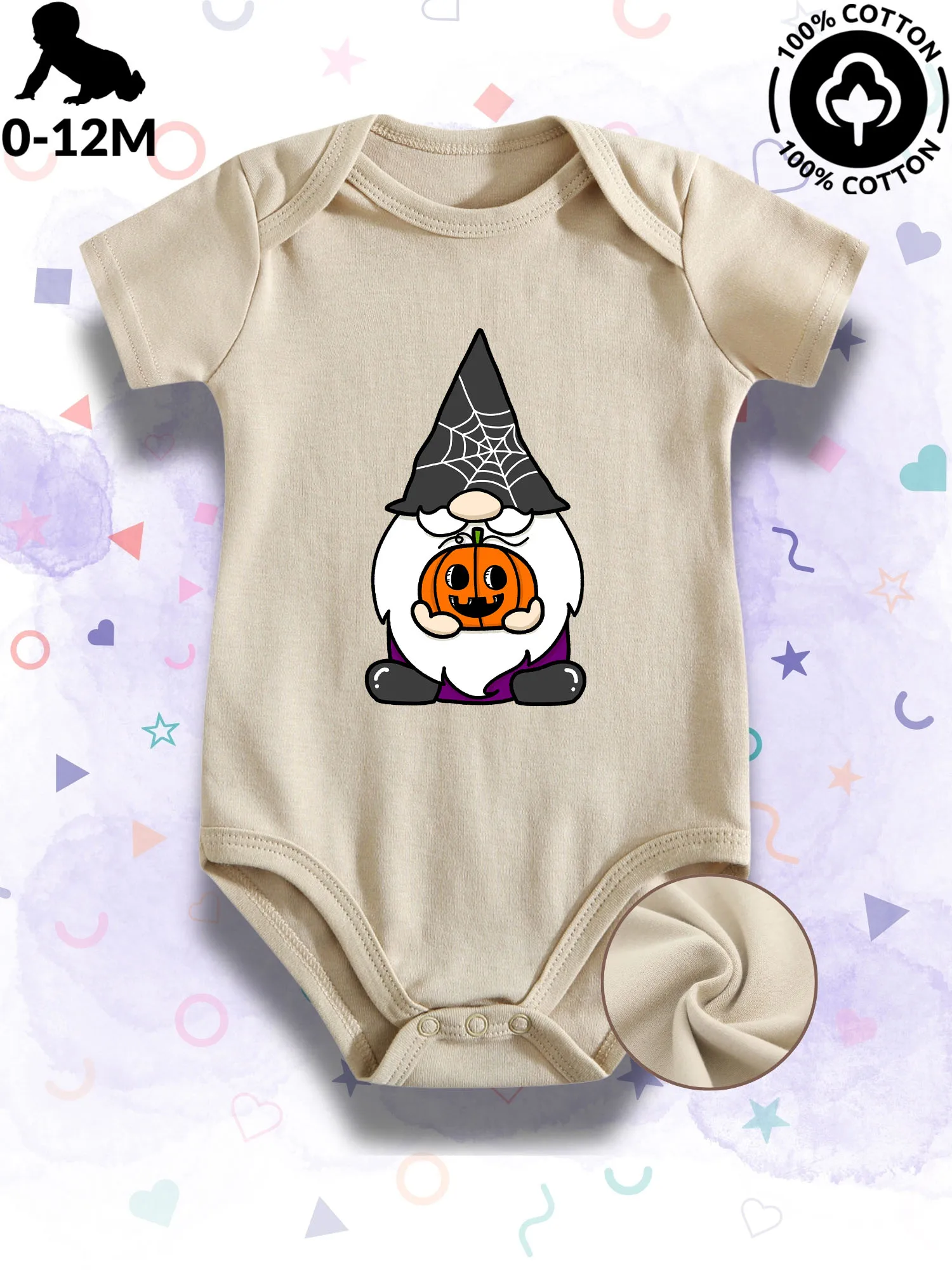 

Gnome Holding A Pumpkin Unisex Baby Bodysuit, 100% Cotton Soft Onesie, All-Season Wear Beige Crawling Suit 190GSM