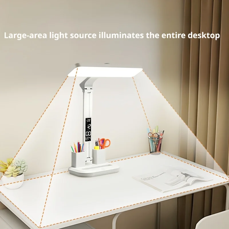SMGXHE LED Desk Lamp, Large Area Lighting, Touch Control, 3 Color Modes, USB Powered, Foldable with Display And Pen Holder,