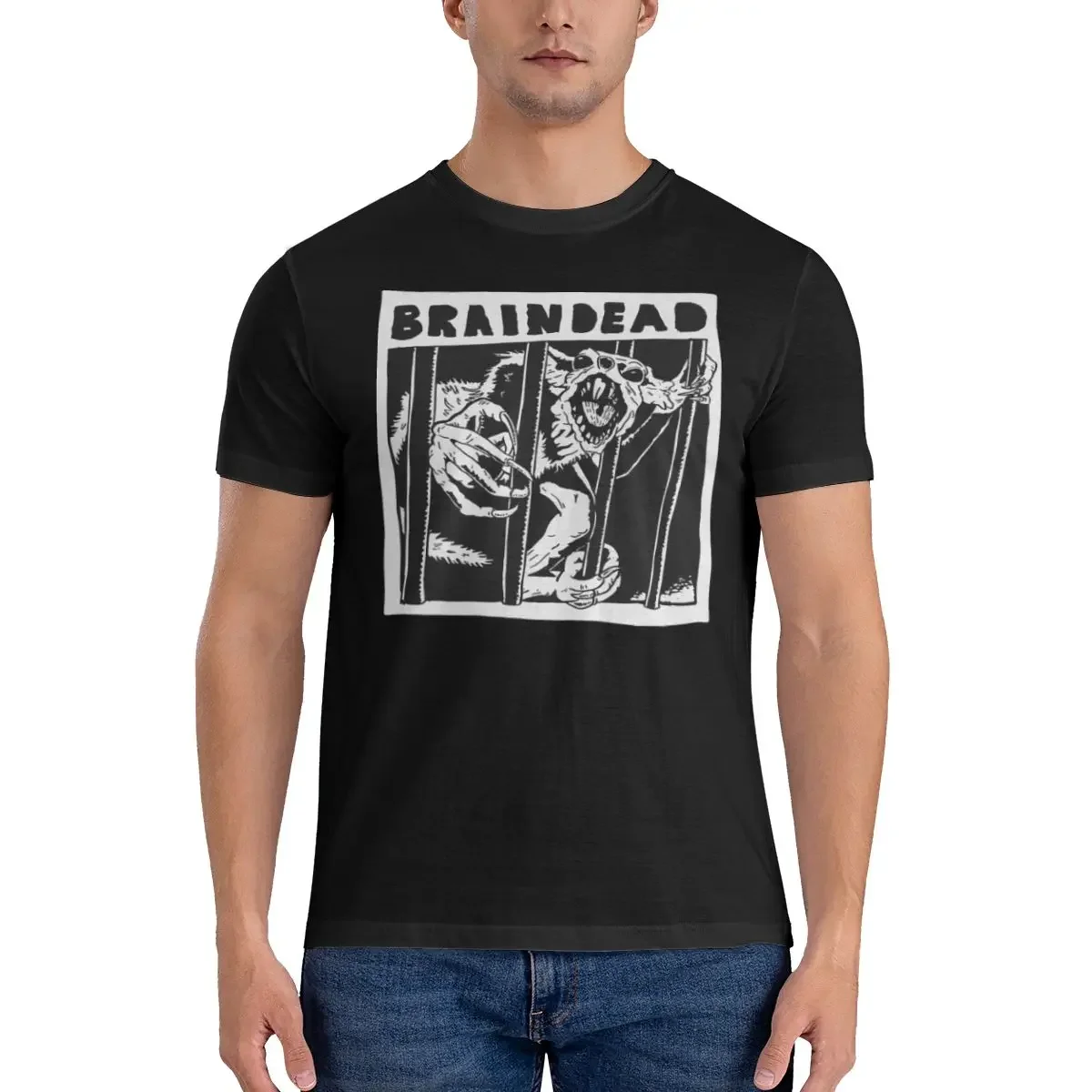 

Men's Braindead Rat Monkey Square T Shirts Braindead Horror Movie 100% Cotton Tops Funny Short Sleeve Crew Neck T-Shirts