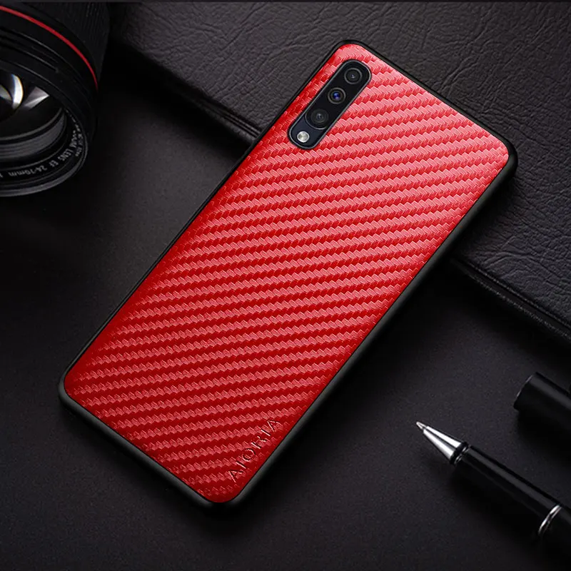 Carbon Fibre Shockproof Slim Case for Samsung Galaxy A70 A50 A50S A40 A30S A10 Non-Slip Full Body Protective Phone Case