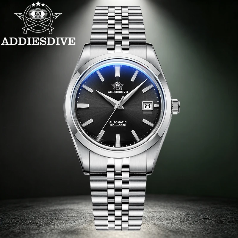 ADDIESDIVE Automatic Mechanical Watches NH35A Movement 100m Waterproof Luxury Man Wristwatch Domed Glass Stainless Steel Watch