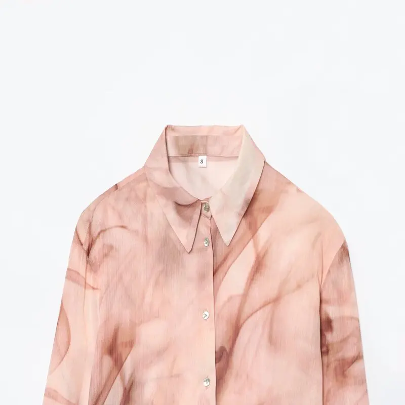 เสื้อผ้าผู้หญิงฤดูใบไม้ร่วง 2025 เสื้อแขนยาวผ้าเรยอนผสมใยไผ่พิมพ์ลายย้อมสี น้ำหนักเบา ทรงหลวม สไตล์ยุโรป เนื้อผ้าบางเบา สำหรับสาวๆ