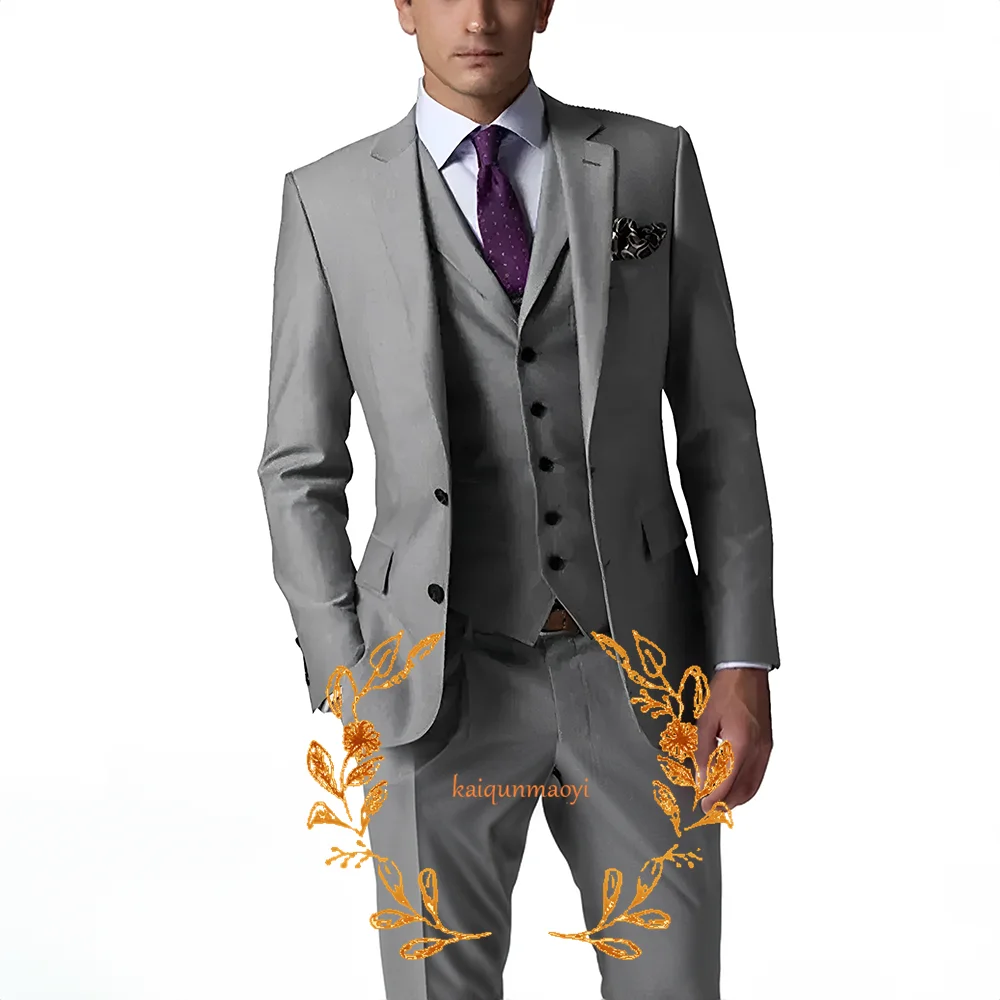 

Grey Men Suit Slim Fit Formal Business Office Casual Suits For Male Wedding Tuxedo Groom 3 Pieces (Jacket+Pants+Vest )