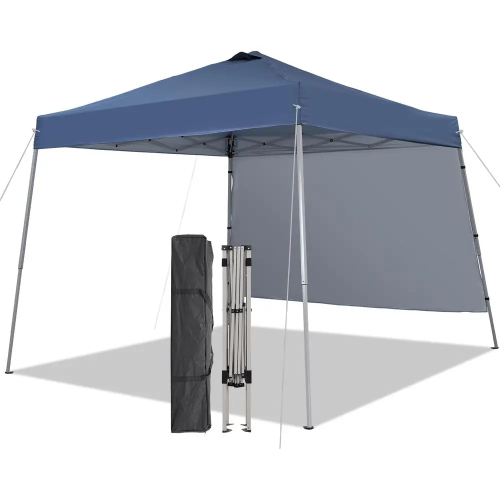 

Мобильный шатер-тент Pop Up Canopy с наклонными опорами, мгновенно устанавливаемый, для улицы, с 1 боковой стенкой, переносной, для патио, сада, террасы, 10x10 футов, основание 8x8 футов