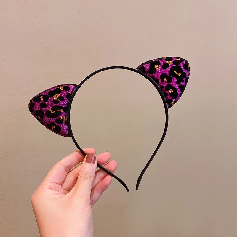 Selling New Lovely Sweet Vintage Leopard Print Cute Glitter Cat Ear Headband Children\'s Kid Girl Hair Band Accessories Headwear