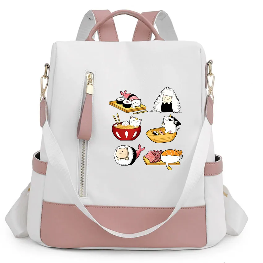 Mochila escolar impermeable para mujer, mochila con estampado de gato Sushi, divertida y bonita, para chicas adolescentes, mochila de viaje de alta calidad