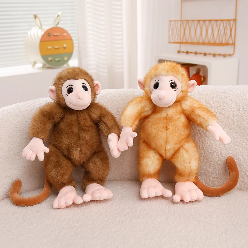 Plush Doll Brown Yellow Long Tailed Monkey Stuffed Animal Doll 38cm Soft Huggable Body Sofa Bedroom Comfort Companion Gift
