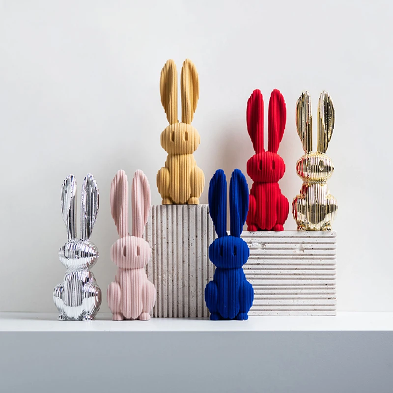 Striped Rabbit Ornaments Home Living Room House Interior Bedroom TV Wine Cabinet Table Book Nook Animal Accessories Decorations