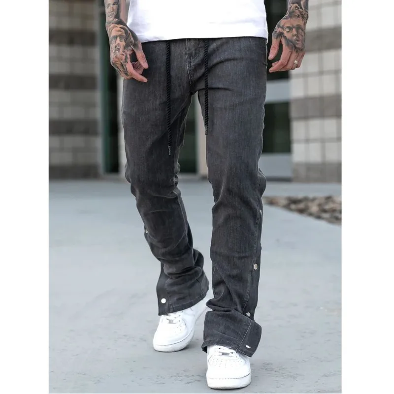

MensMen's Fashion Trendy Jeans Trouser Bowls Men's Thin Pants Draw Rope Classic Man Pants Denims Tears Streetwear for Man Baggy