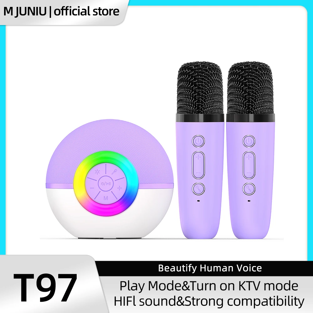 Bluetooth Karaoke Machine Portable 360° Stereo Sound Speaker with 2 Wireless Microphones Home Family Singing Children's Gifts