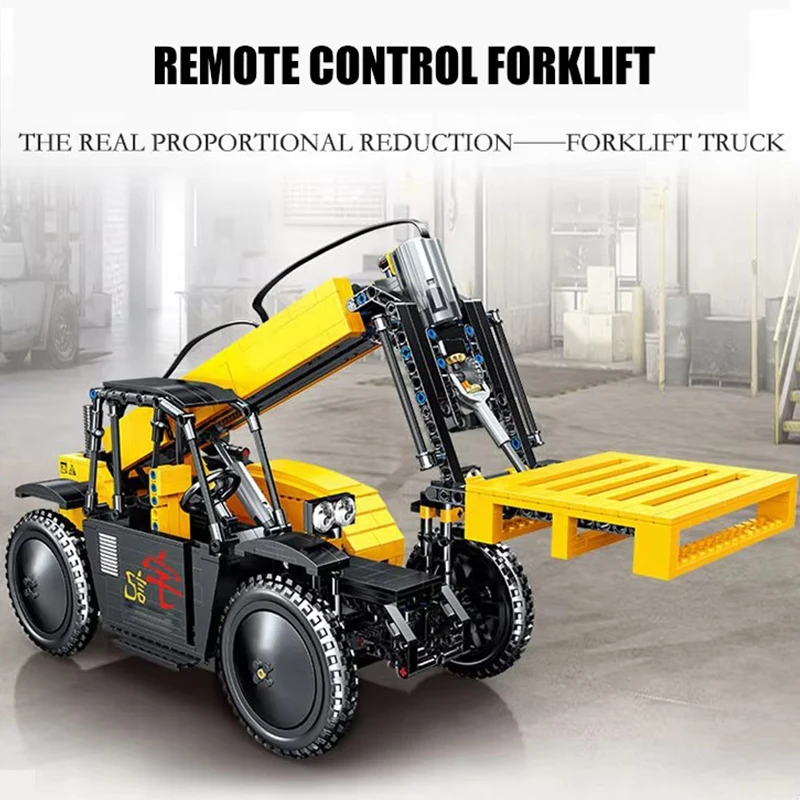 MOC 22008 carretilla elevadora técnica eléctrica RC camión de ingeniería mecánico 1:17 modelo de bloques de construcción rompecabezas DIY juguete chico regalo de Navidad