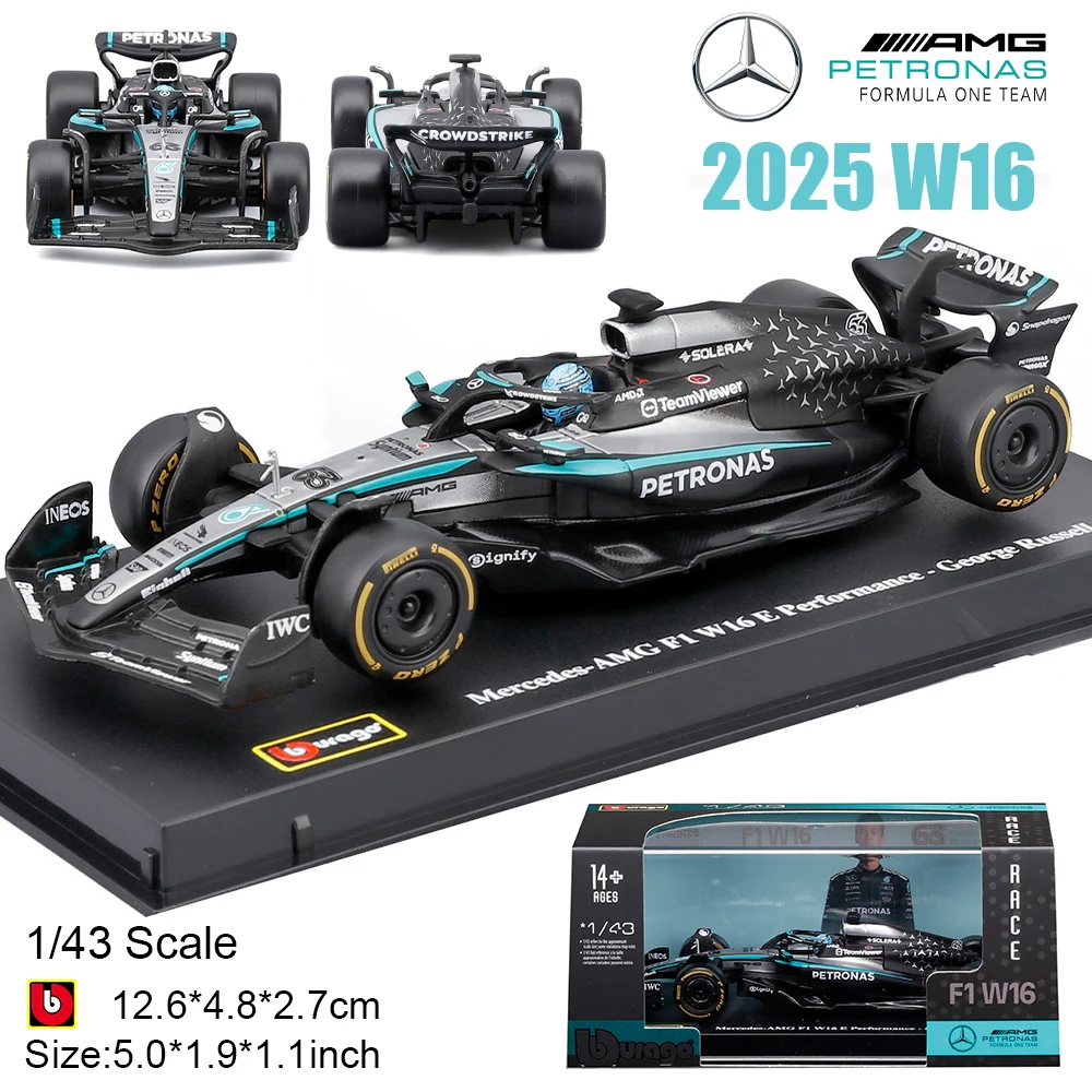 

Bburago 1:43 F1 2025 Mercedes-AMG W16 63 # Джордж Рассел 12 # Модель автомобиля из сплава Andrea Kimi Antonelli, литая под давлением, с акриловой коробкой