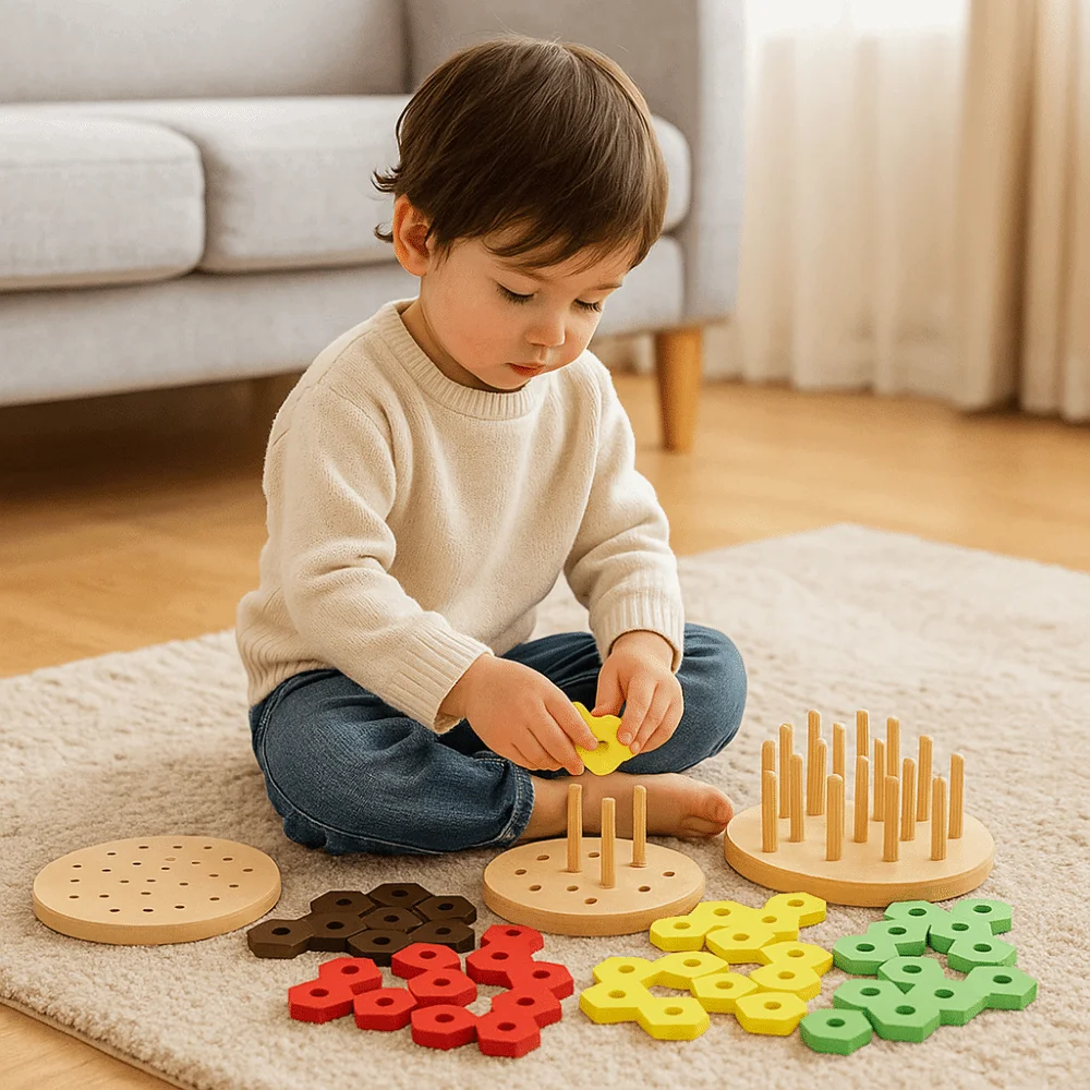 Criativo 3d hambúrguer puzzle brinquedo manga hexagonal coluna cor cognição hambúrguer quebra-cabeça brinquedos de construção forma geométrica blocos de madeira