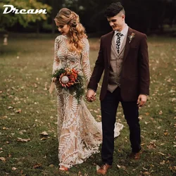 DREAM Customized Lace Boho Wedding Dresses Long Sleeves Illusion Elopement Mermaid Elegant Bridal Gown Beach Bohemian Dress 2025
